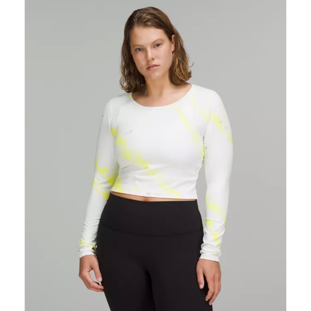 M8 Lululemon Train Cropped‎ Multi  White Yellow Gray Long Sleeve Crewneck
